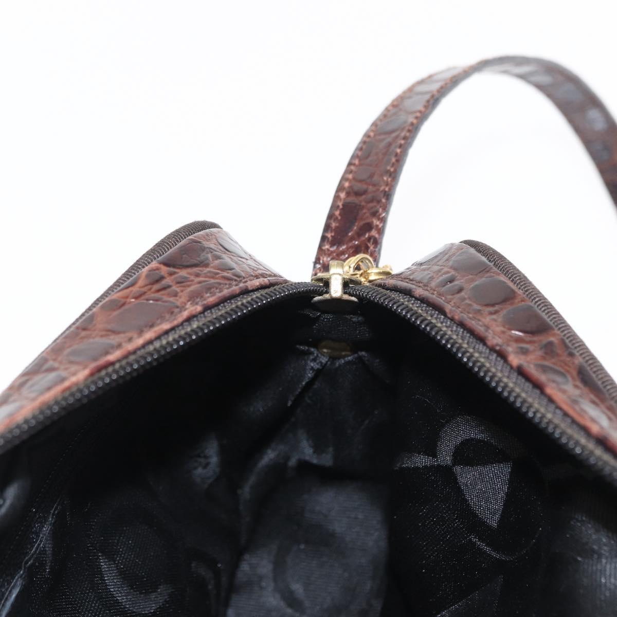 Salvatore Ferragamo Vala Shoulder Bag Embossed Leather Brown Gold Auth ka614