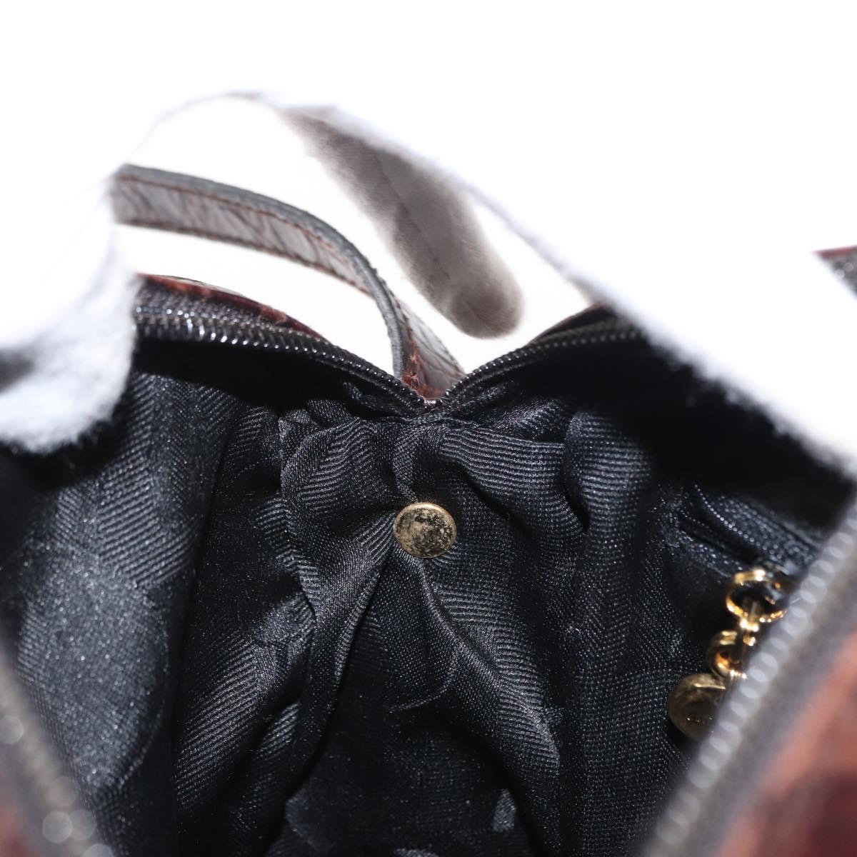 Salvatore Ferragamo Vala Shoulder Bag Embossed Leather Brown Gold Auth ka614