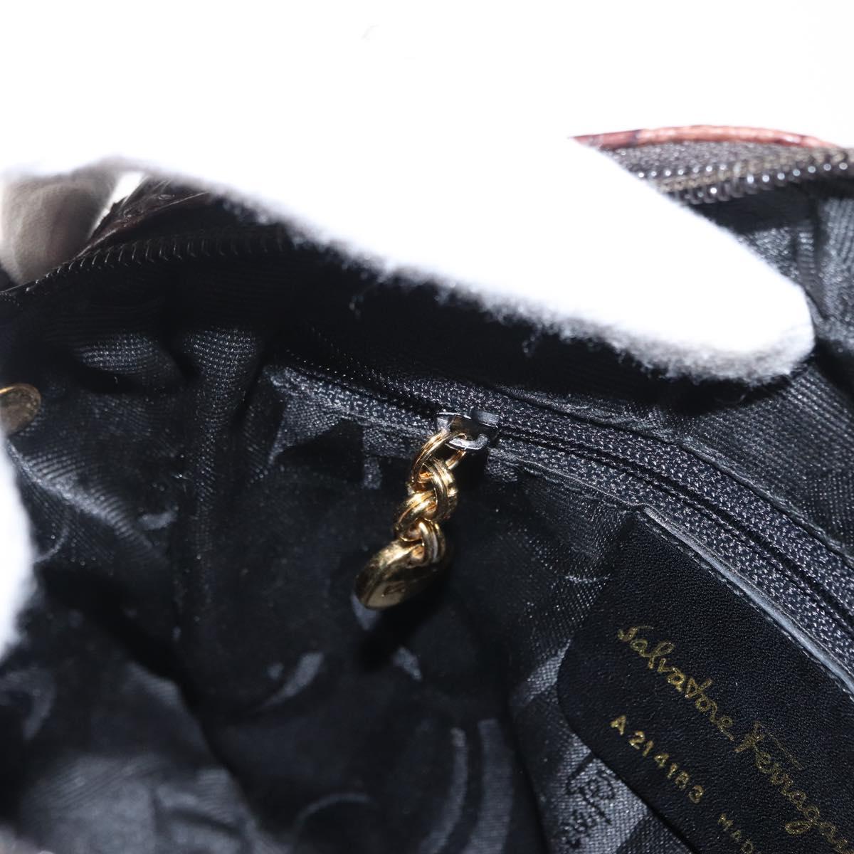 Salvatore Ferragamo Vala Shoulder Bag Embossed Leather Brown Gold Auth ka614