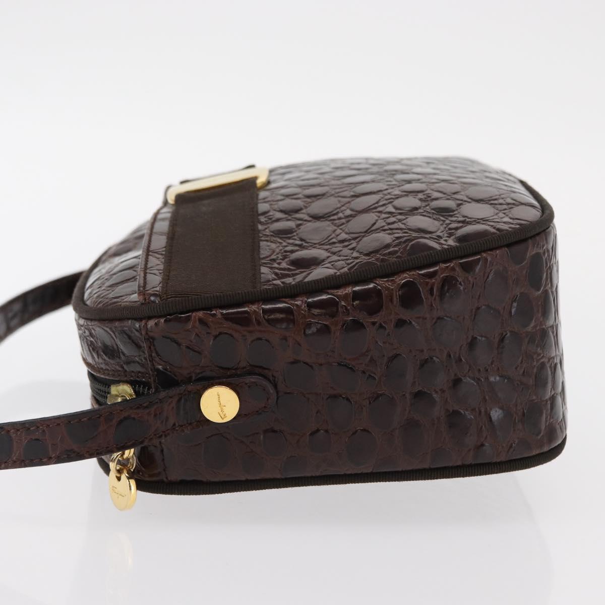 Salvatore Ferragamo Vala Shoulder Bag Embossed Leather Brown Gold Auth ka614