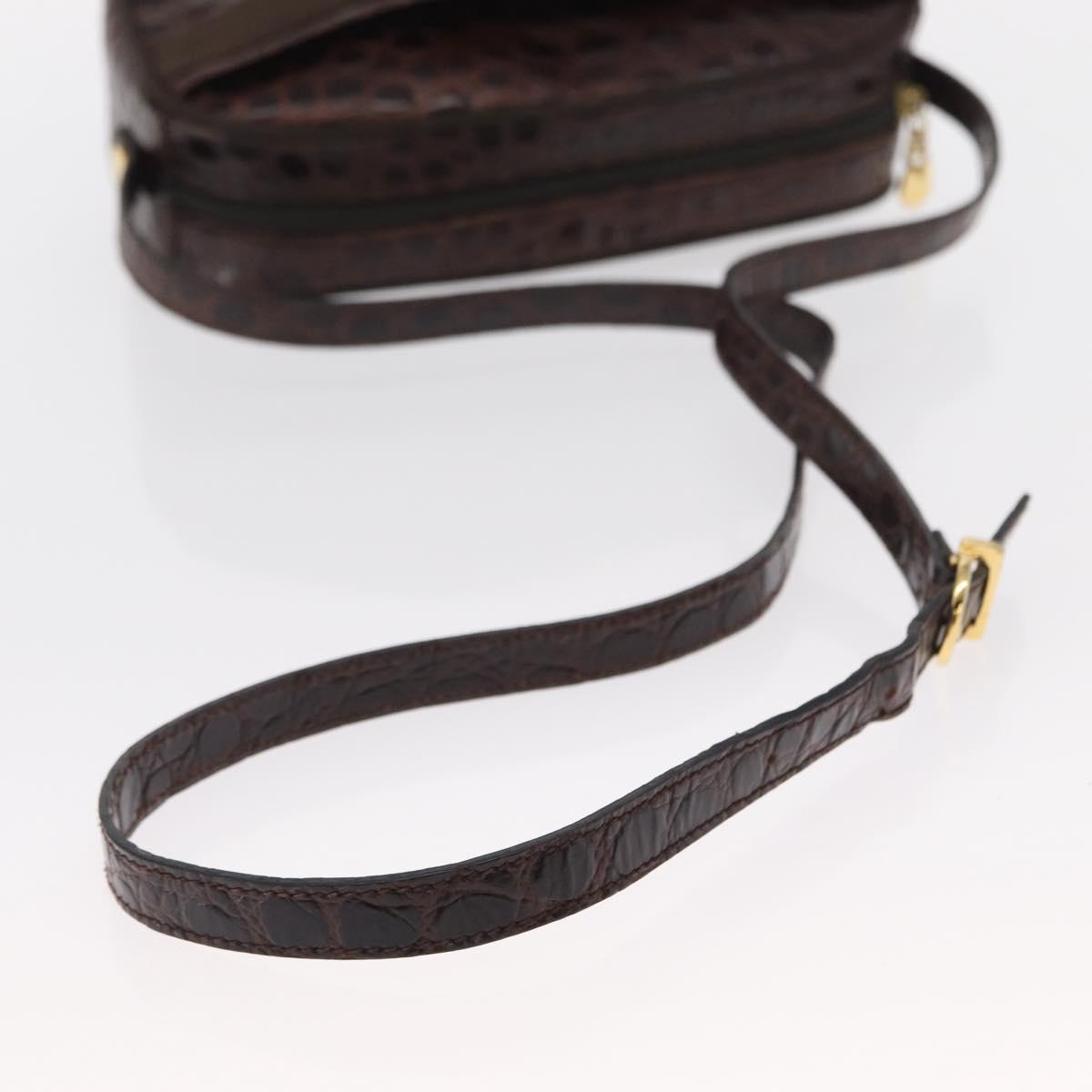 Salvatore Ferragamo Vala Shoulder Bag Embossed Leather Brown Gold Auth ka614