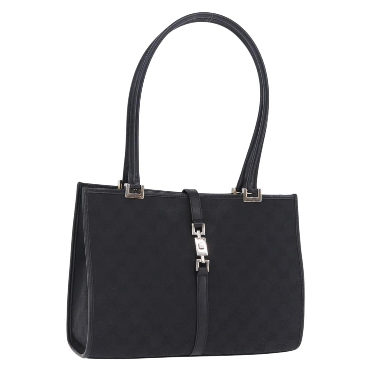 GUCCI GG Canvas Jackie Hand Bag Black Silver 002 1073 Auth ka6140A