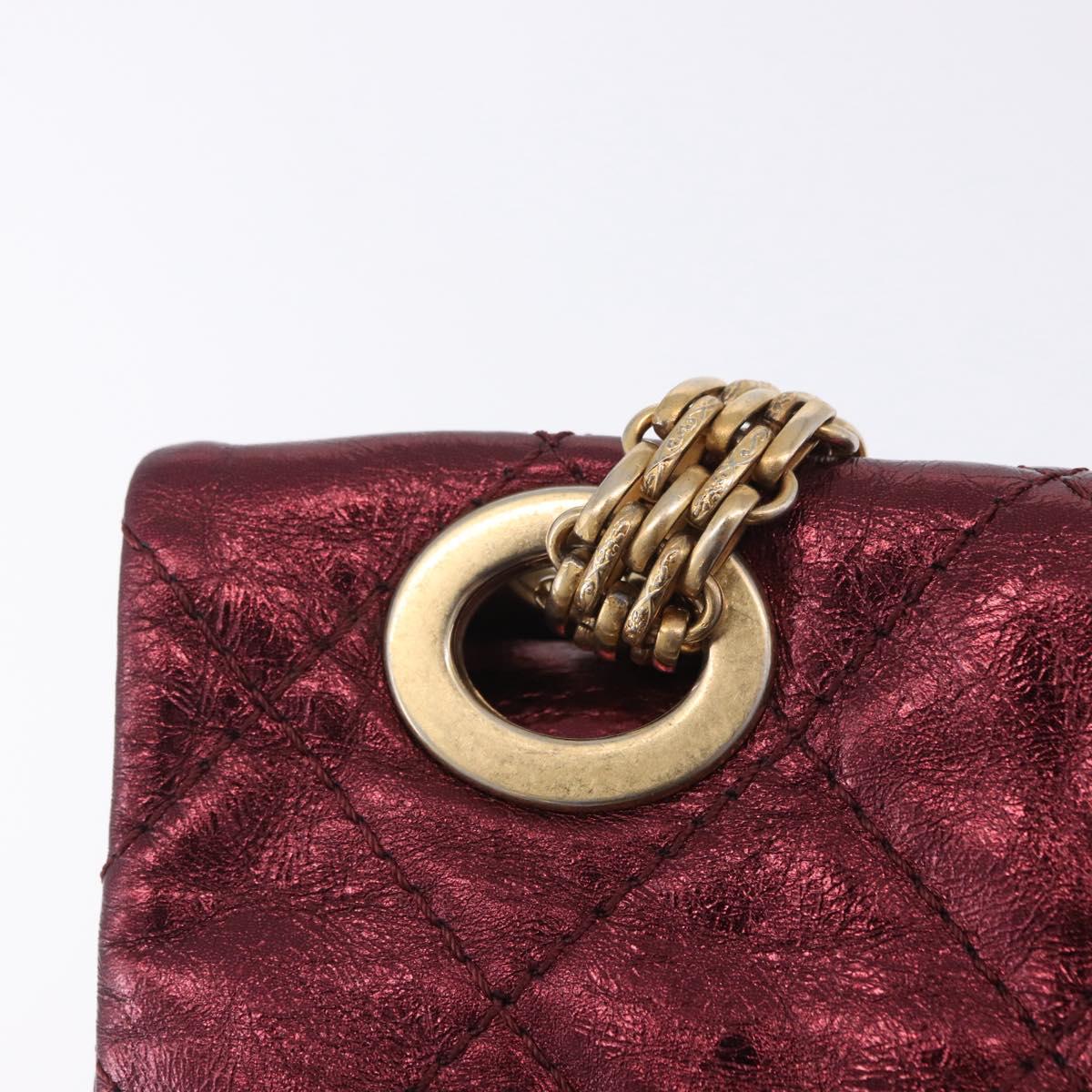 CHANEL 2.55 Matelasse Chain Shoulder Bag Lamb Skin Red Gold CC Auth ka6142SAV