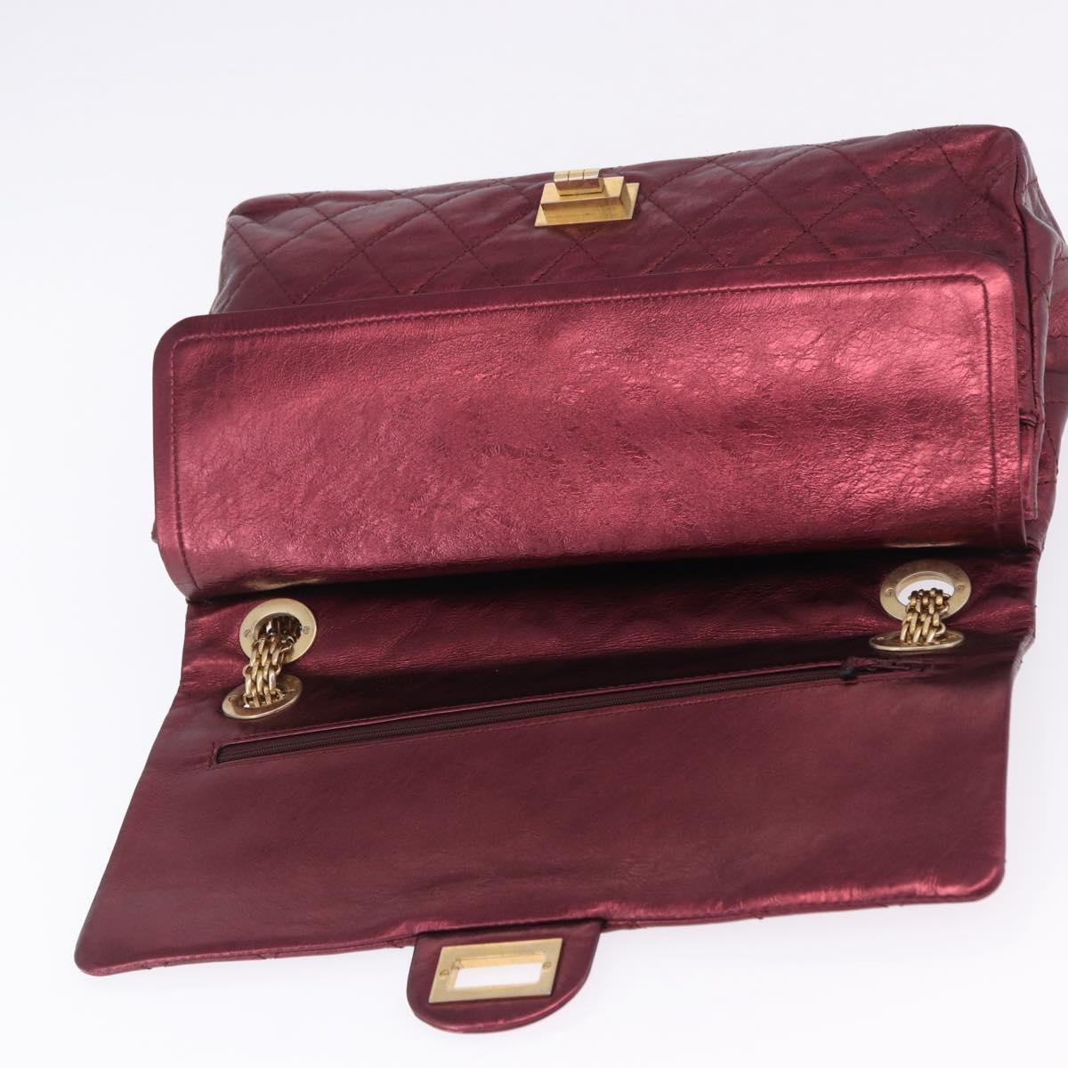 CHANEL 2.55 Matelasse Chain Shoulder Bag Lamb Skin Red Gold CC Auth ka6142SAV