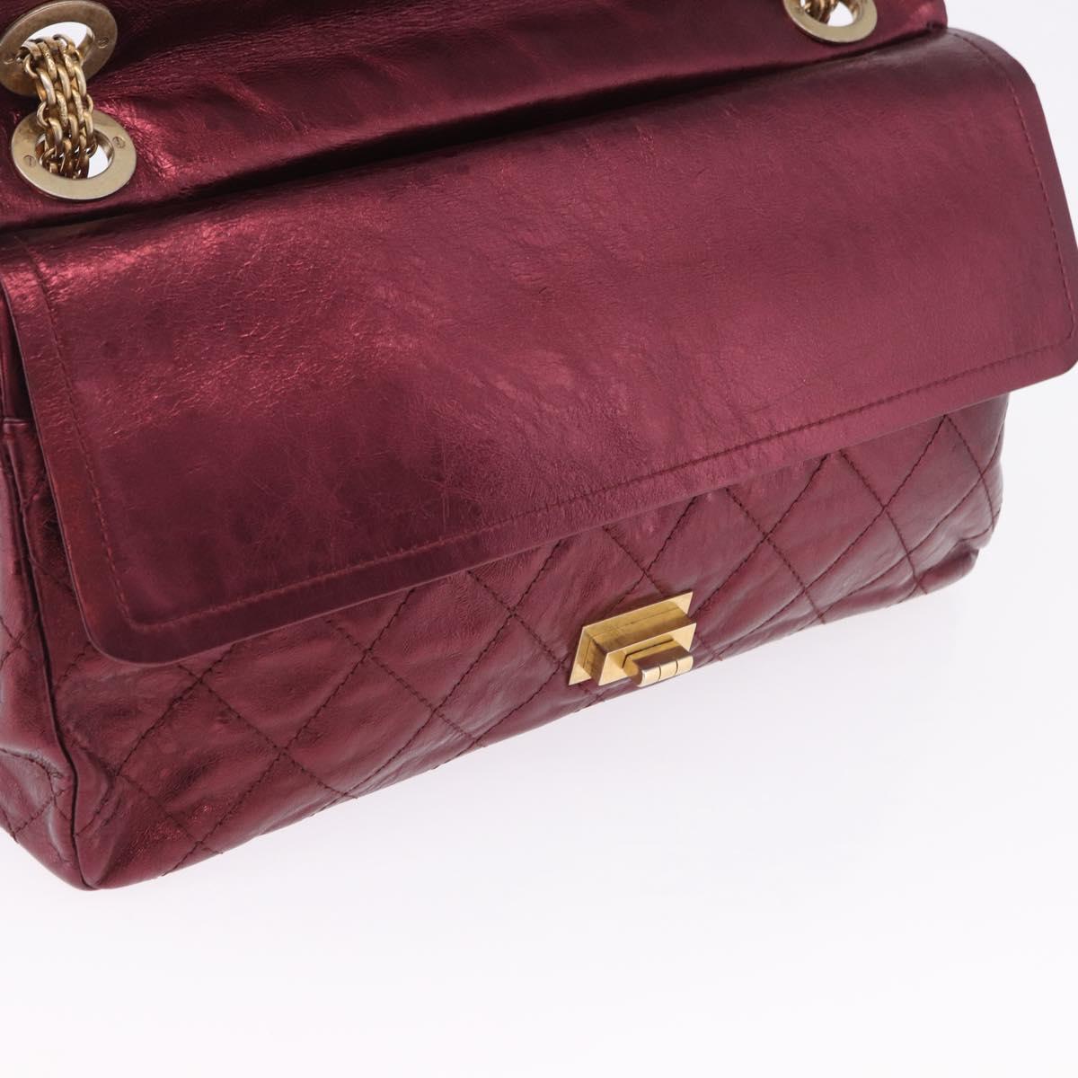 CHANEL 2.55 Matelasse Chain Shoulder Bag Lamb Skin Red Gold CC Auth ka6142SAV