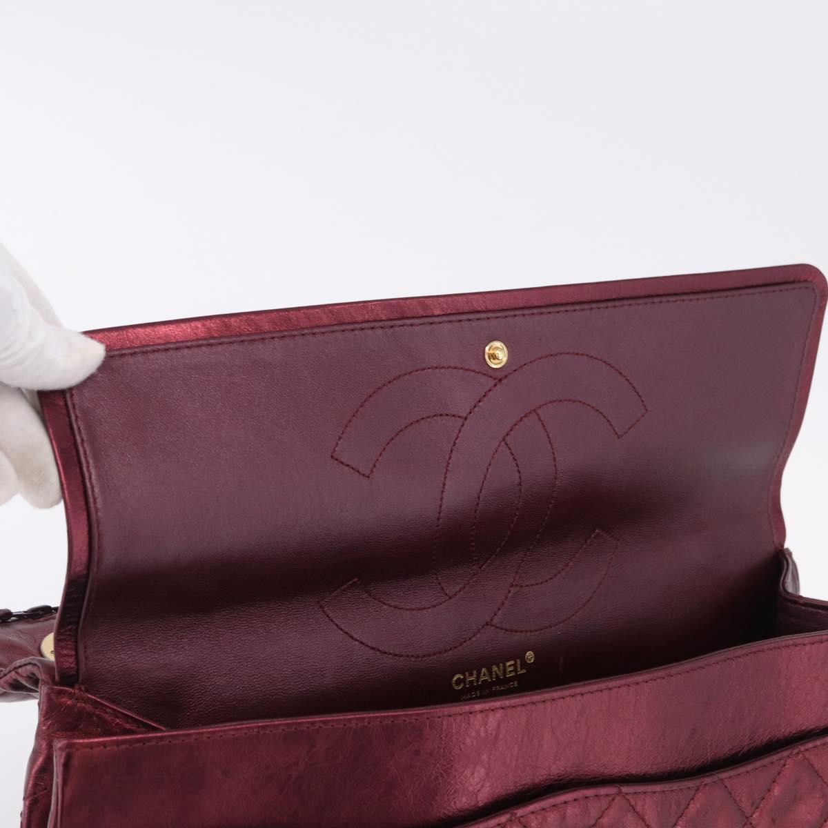 CHANEL 2.55 Matelasse Chain Shoulder Bag Lamb Skin Red Gold CC Auth ka6142SAV