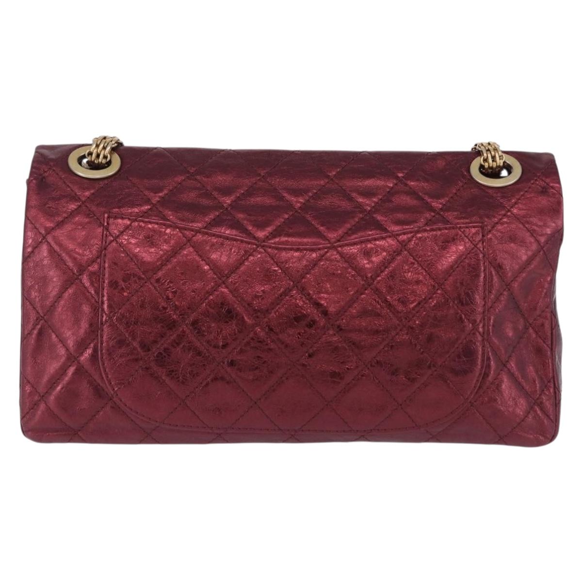 CHANEL 2.55 Matelasse Chain Shoulder Bag Lamb Skin Red Gold CC Auth ka6142SAV