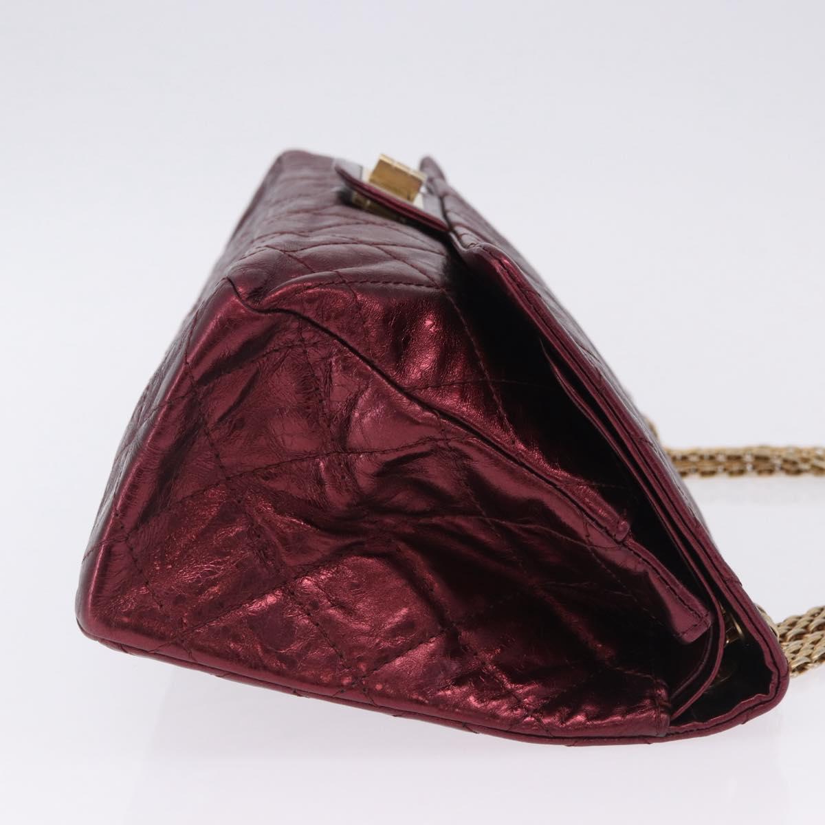 CHANEL 2.55 Matelasse Chain Shoulder Bag Lamb Skin Red Gold CC Auth ka6142SAV