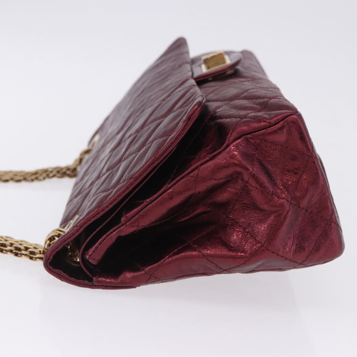 CHANEL 2.55 Matelasse Chain Shoulder Bag Lamb Skin Red Gold CC Auth ka6142SAV