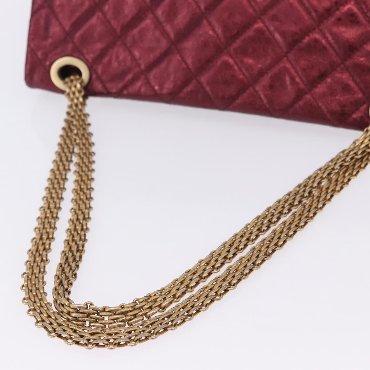 CHANEL 2.55 Matelasse Chain Shoulder Bag Lamb Skin Red Gold CC Auth ka6142SAV