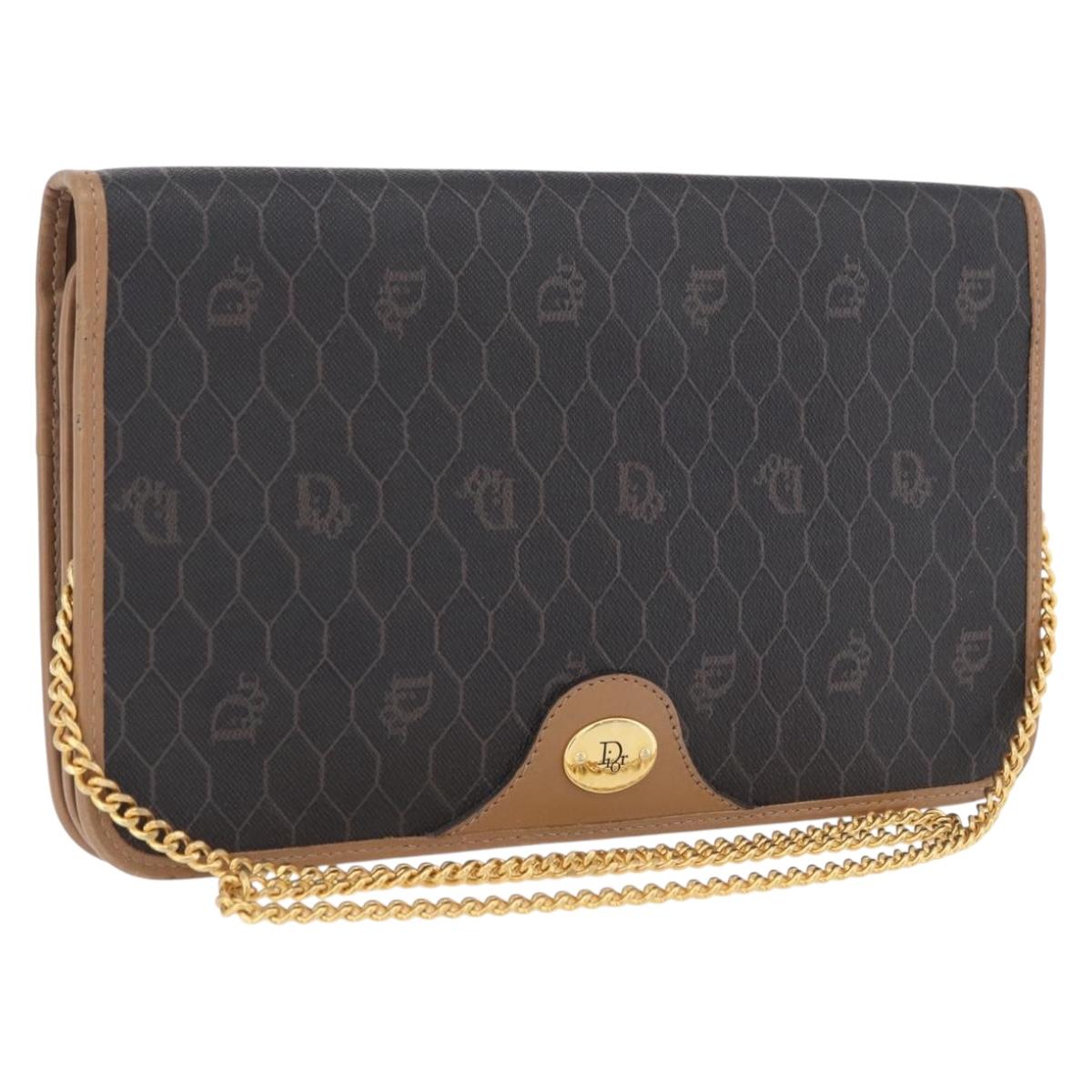Christian Dior Honeycomb Chain Shoulder Bag PVC Black Gold Tone Auth ka6143A