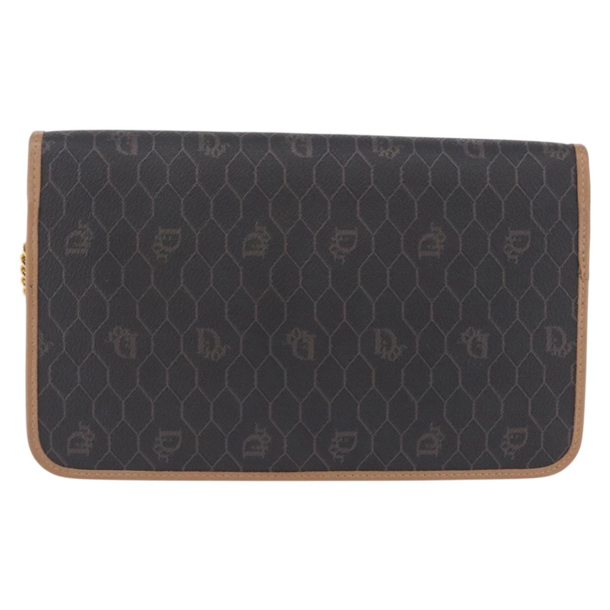 Christian Dior Honeycomb Chain Shoulder Bag PVC Black Gold Tone Auth ka6143A