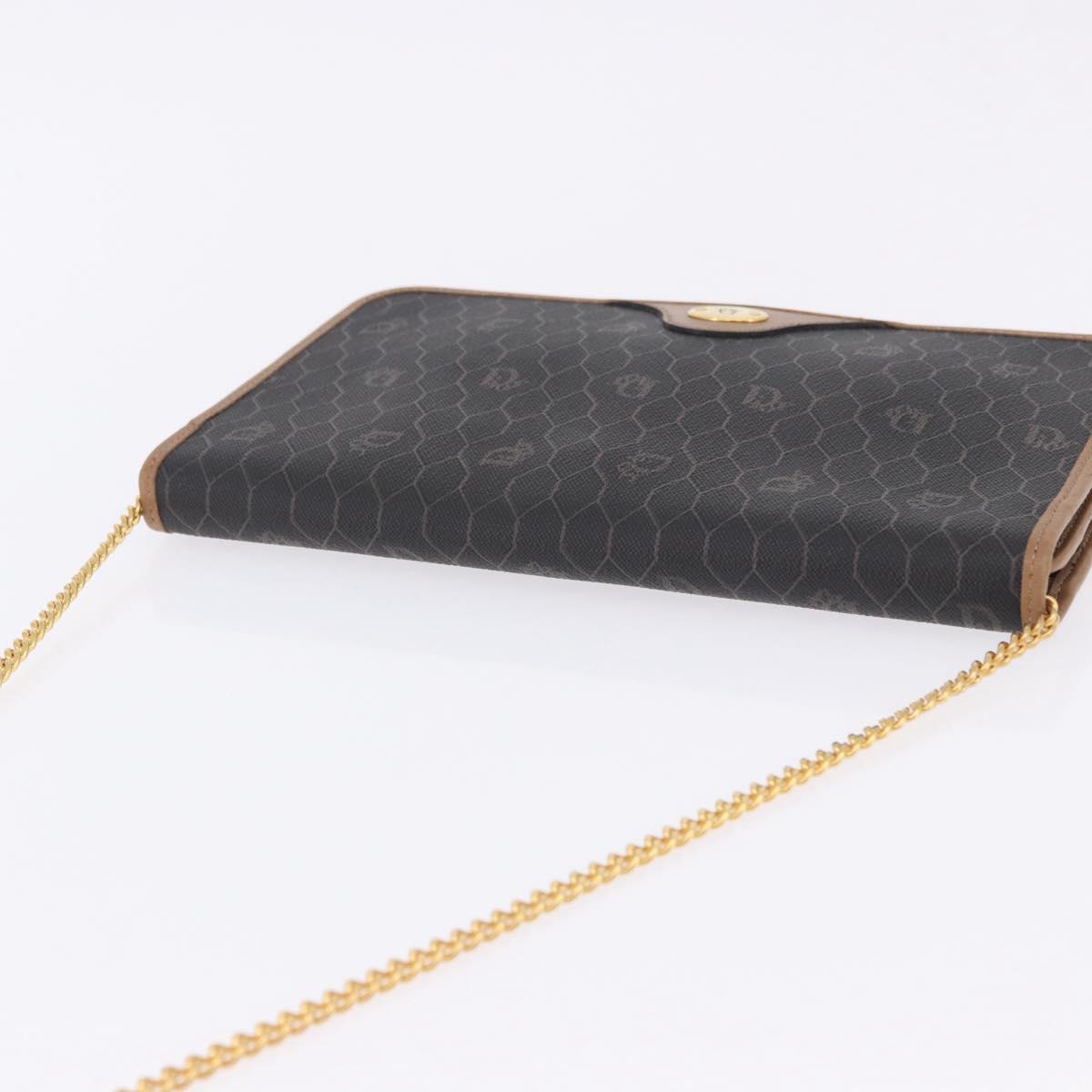 Christian Dior Honeycomb Chain Shoulder Bag PVC Black Gold Tone Auth ka6143A