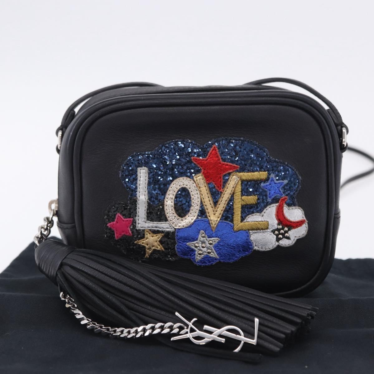 SAINT LAURENT Shoulder Bag Leather Black Silver 457574 Auth ka6144M