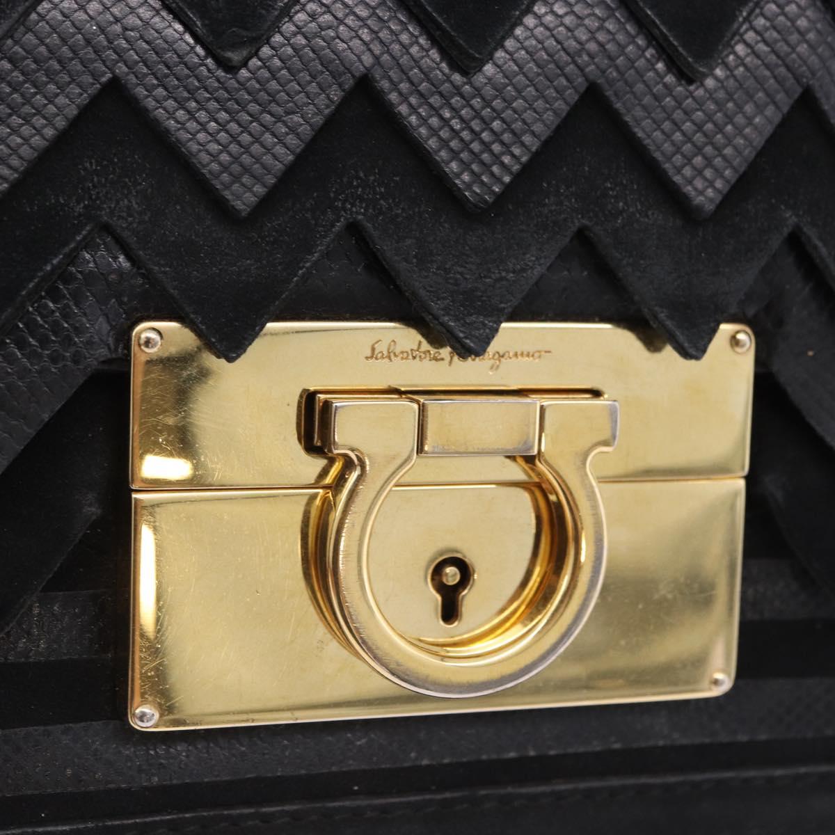 Salvatore Ferragamo Gancini Hand Bag Suede 2way Black Gold Tone Auth ka6147