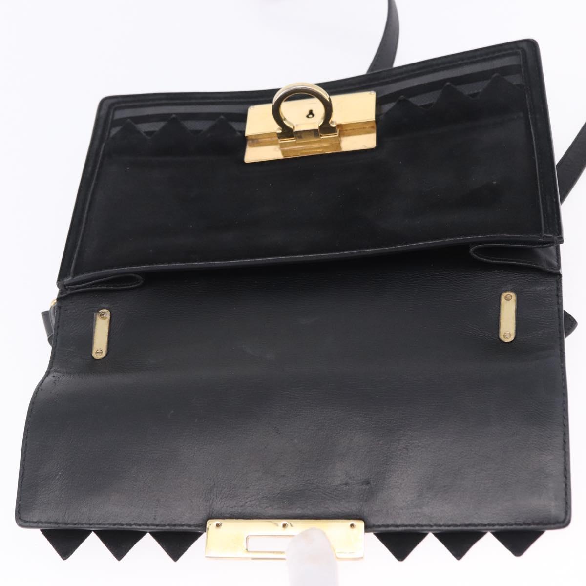Salvatore Ferragamo Gancini Hand Bag Suede 2way Black Gold Tone Auth ka6147