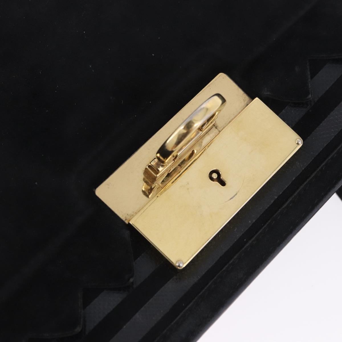 Salvatore Ferragamo Gancini Hand Bag Suede 2way Black Gold Tone Auth ka6147