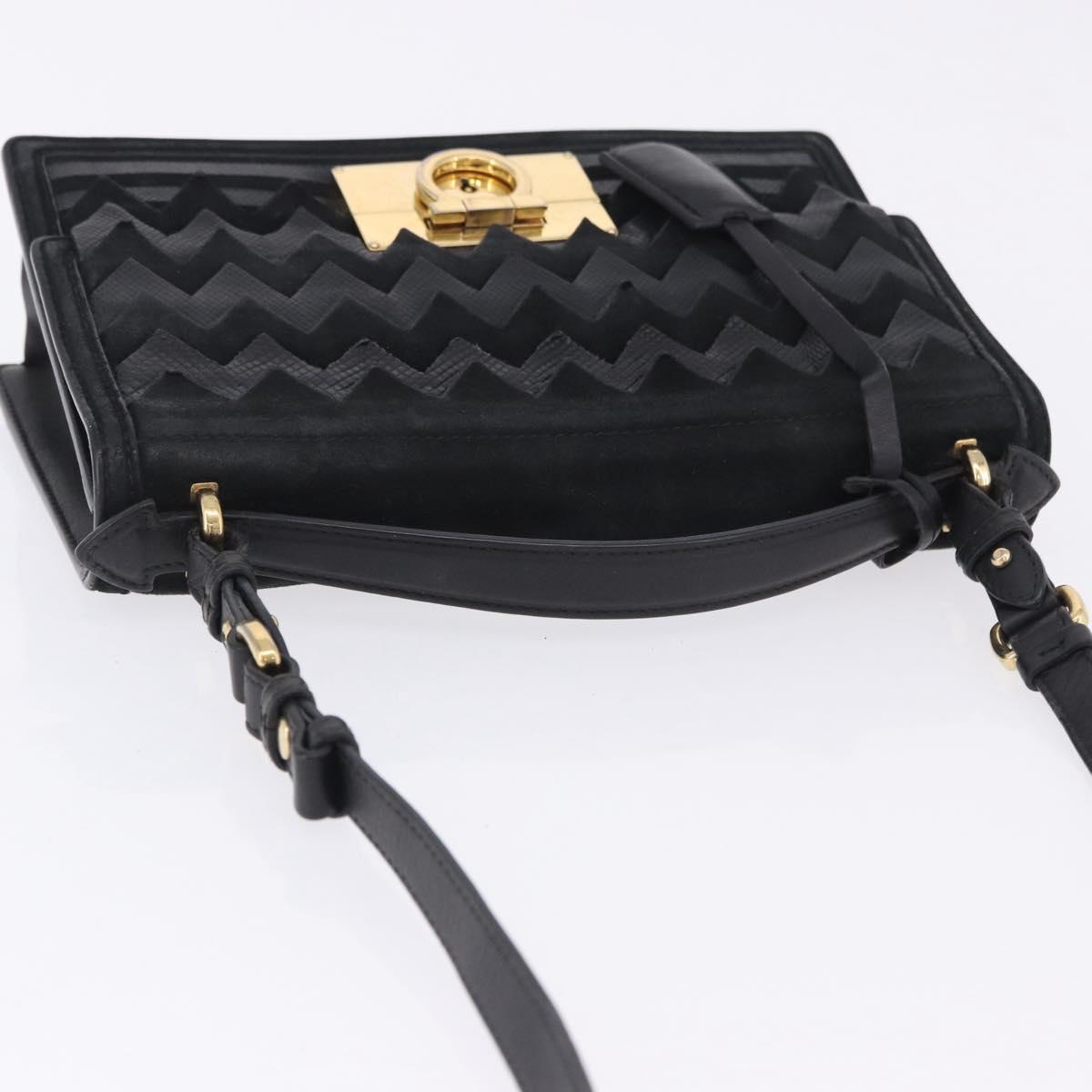Salvatore Ferragamo Gancini Hand Bag Suede 2way Black Gold Tone Auth ka6147