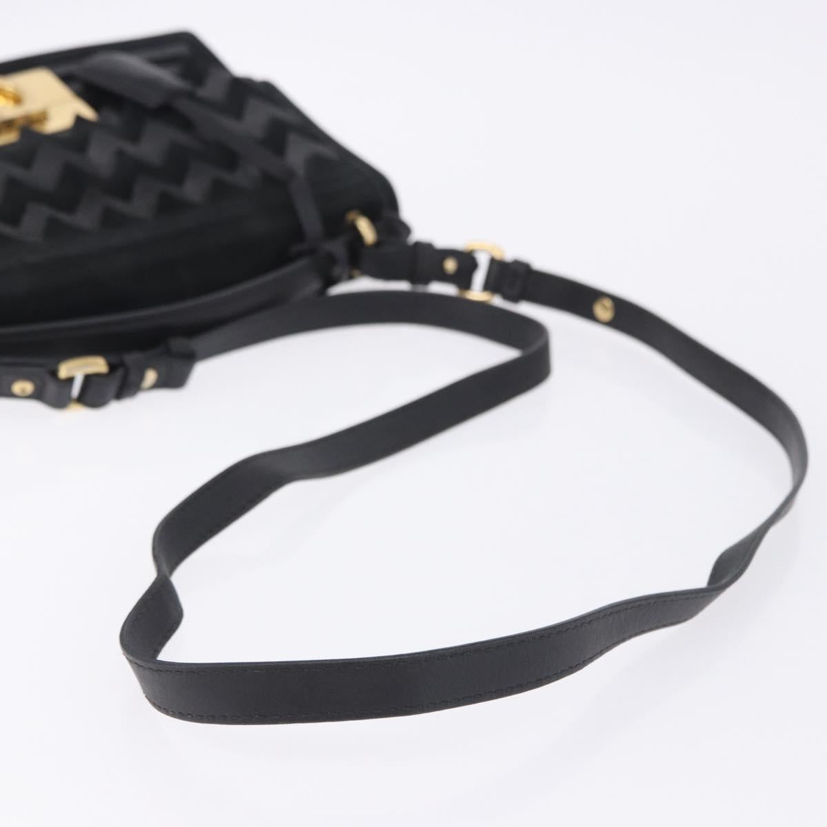 Salvatore Ferragamo Gancini Hand Bag Suede 2way Black Gold Tone Auth ka6147