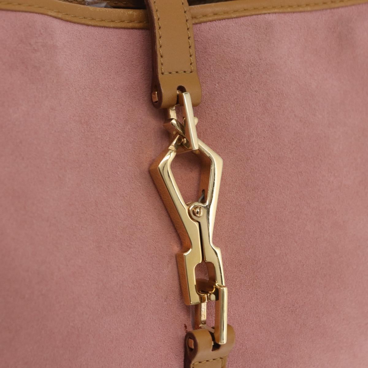 GUCCI Jackie Bamboo Hand Bag Suede Pink Gold Tone 001 4060 Auth ka6156