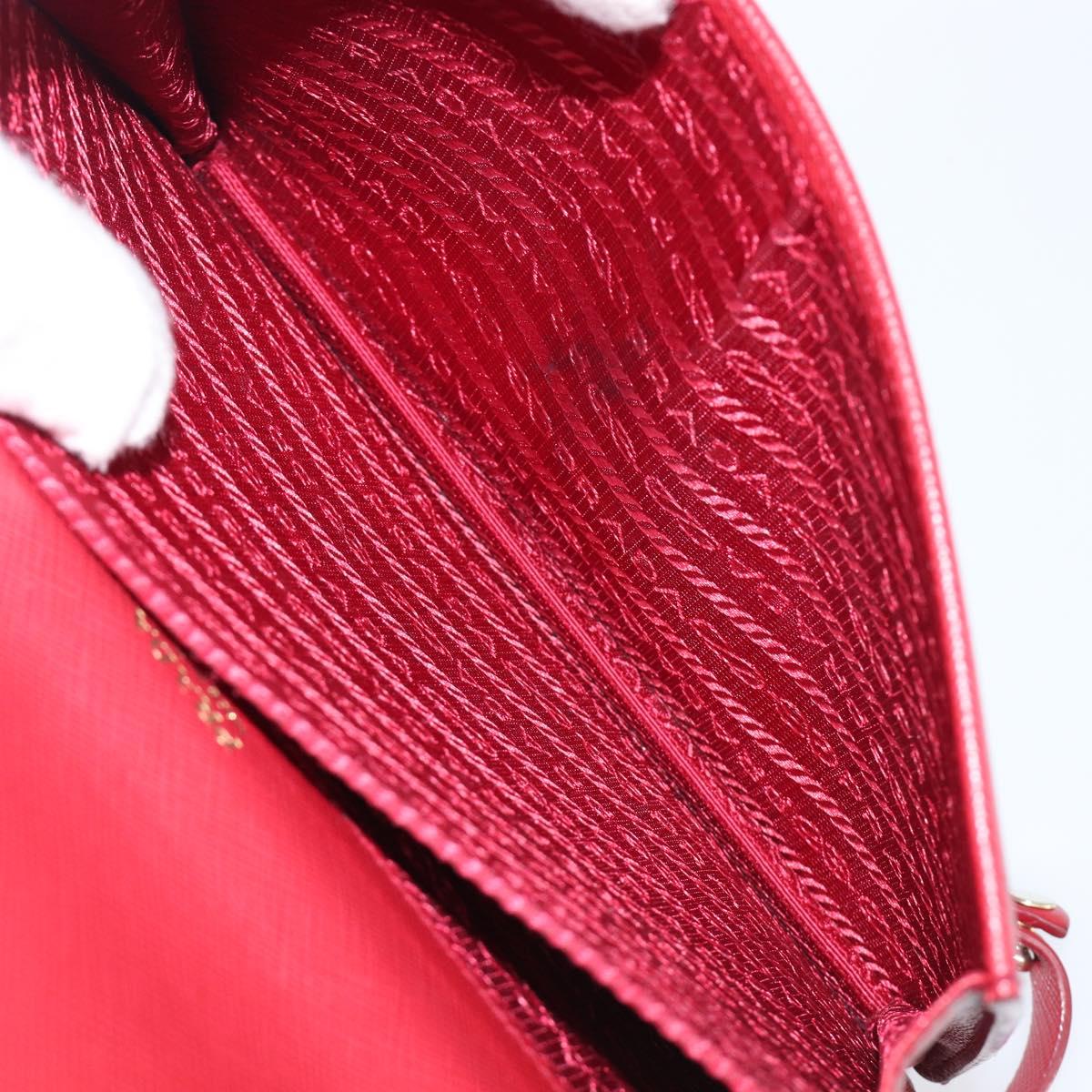 PRADA Shoulder Bag Saffiano Red Gold Tone Auth ka6160