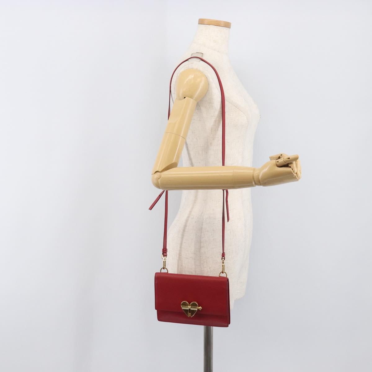 PRADA Shoulder Bag Saffiano Red Gold Tone Auth ka6160