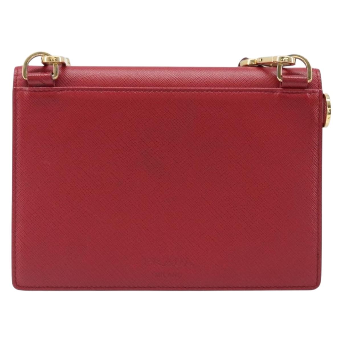PRADA Shoulder Bag Saffiano Red Gold Tone Auth ka6160
