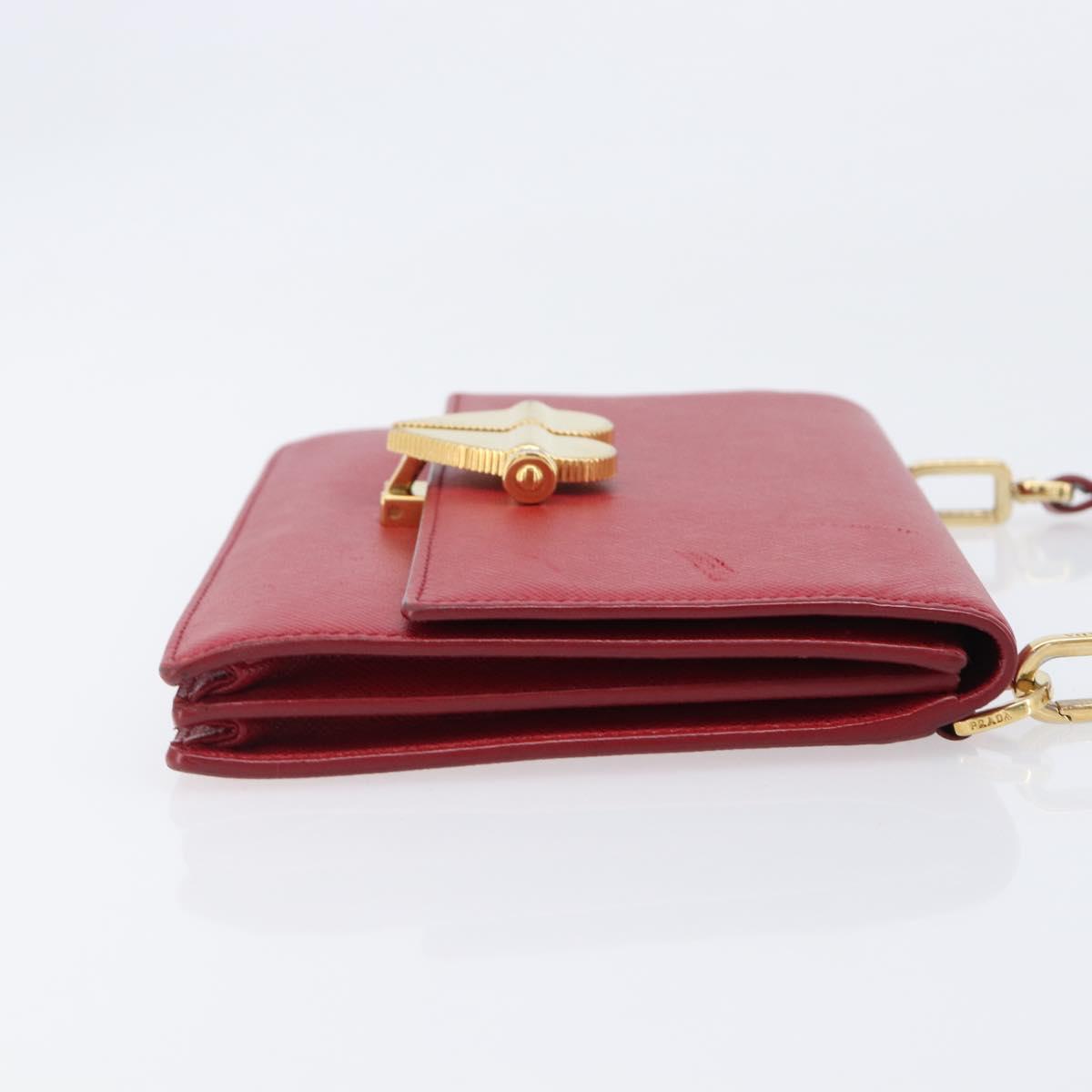 PRADA Shoulder Bag Saffiano Red Gold Tone Auth ka6160