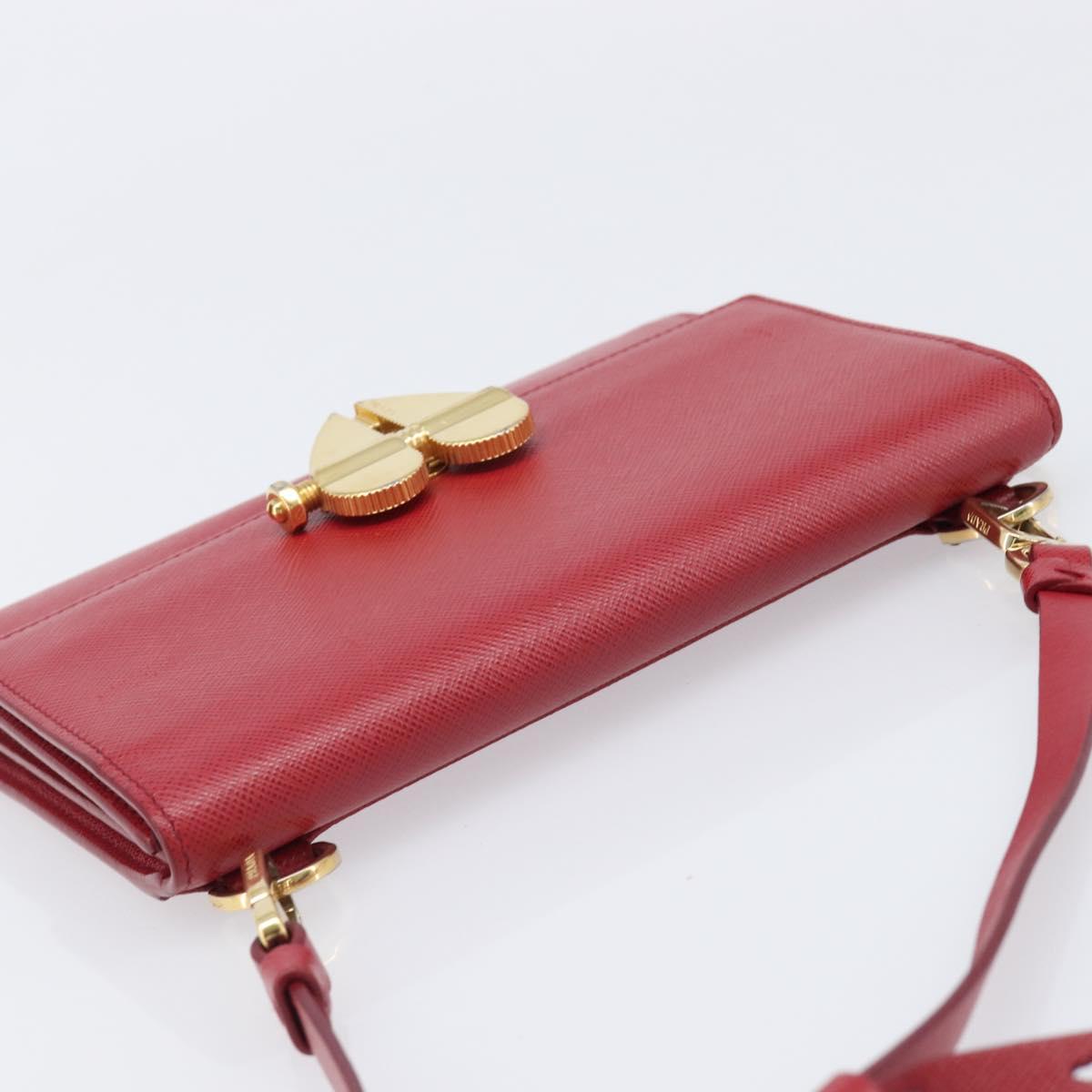 PRADA Shoulder Bag Saffiano Red Gold Tone Auth ka6160