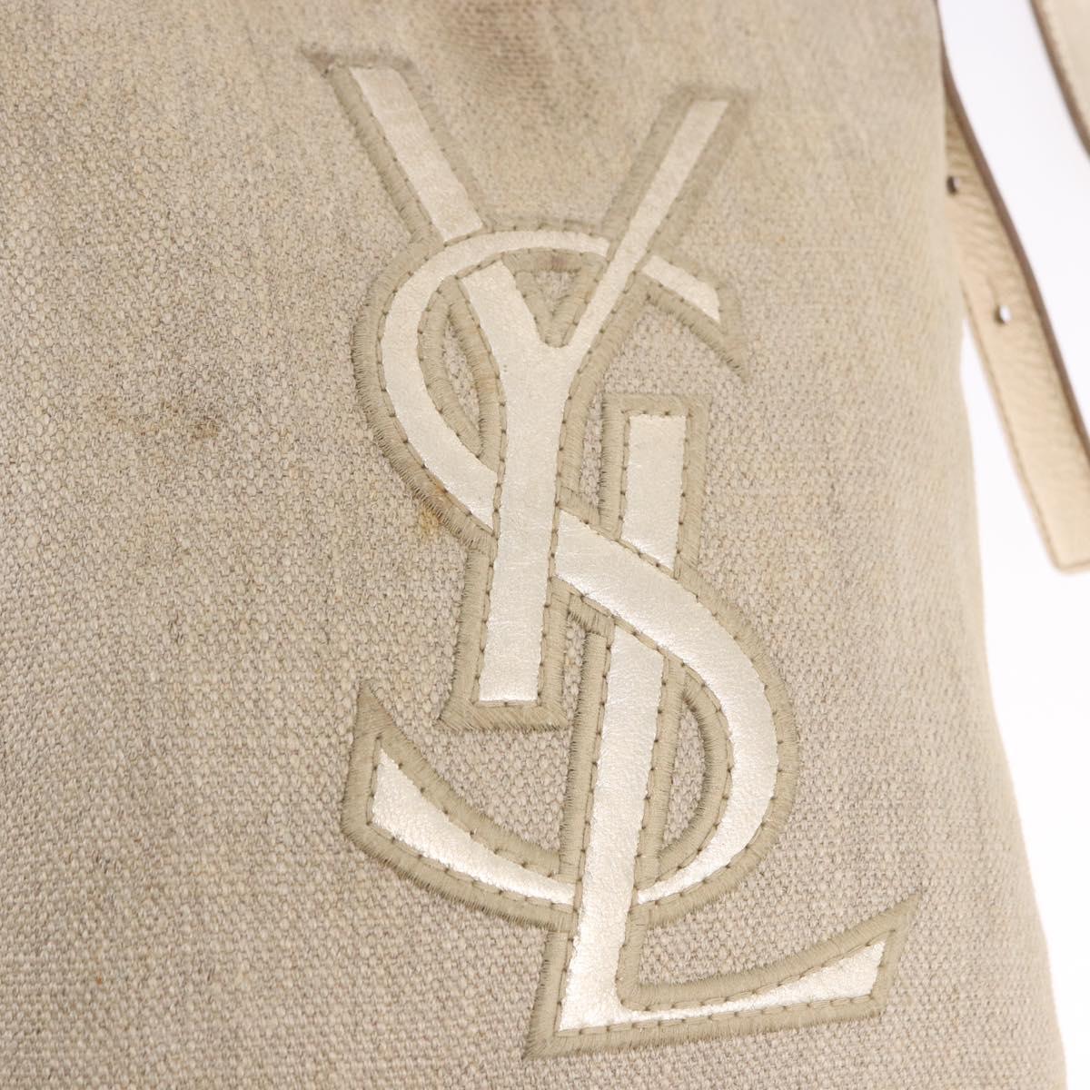 SAINT LAURENT Shoulder Bag Canvas Beige Gold Tone Auth ka6165