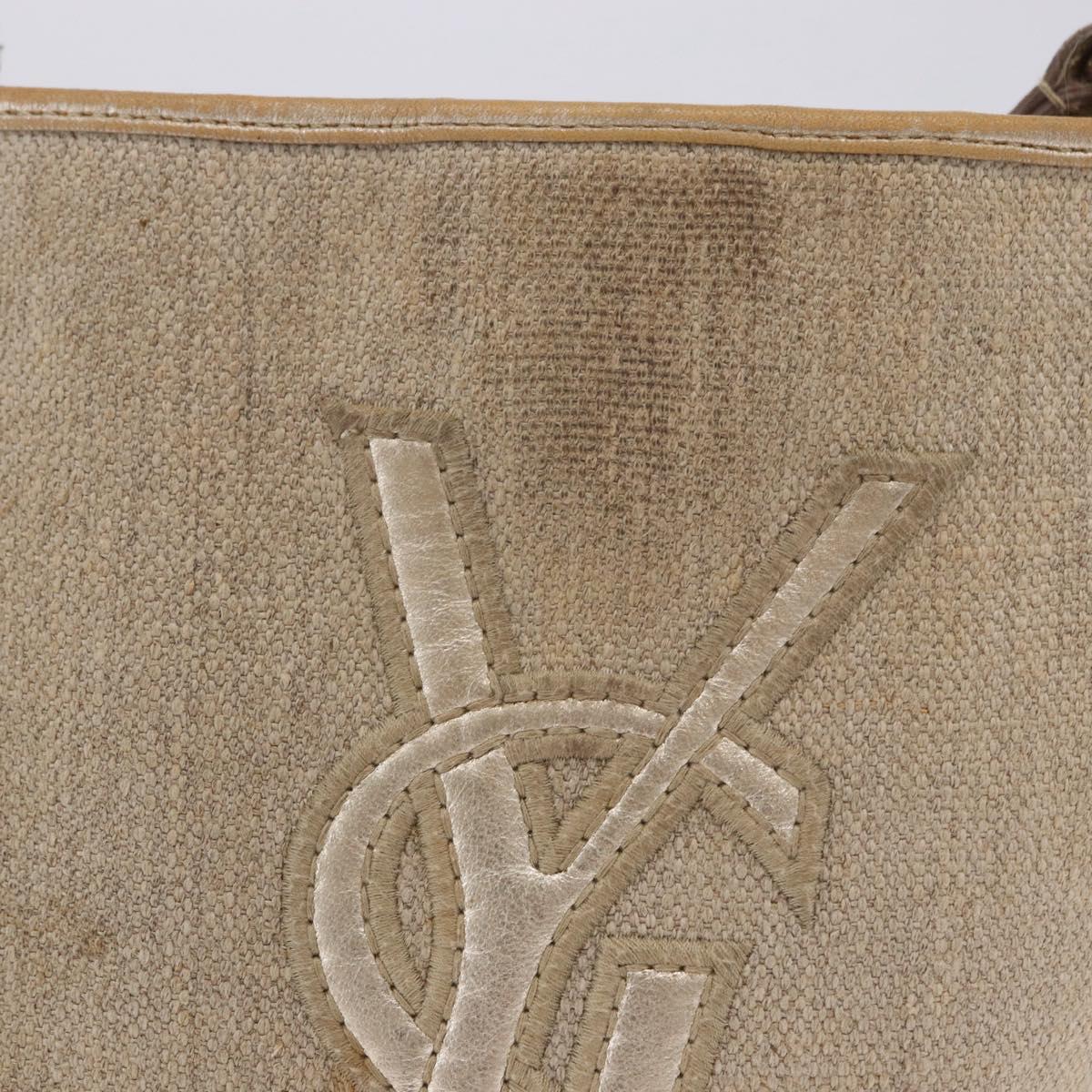 SAINT LAURENT Shoulder Bag Canvas Beige Gold Tone Auth ka6165