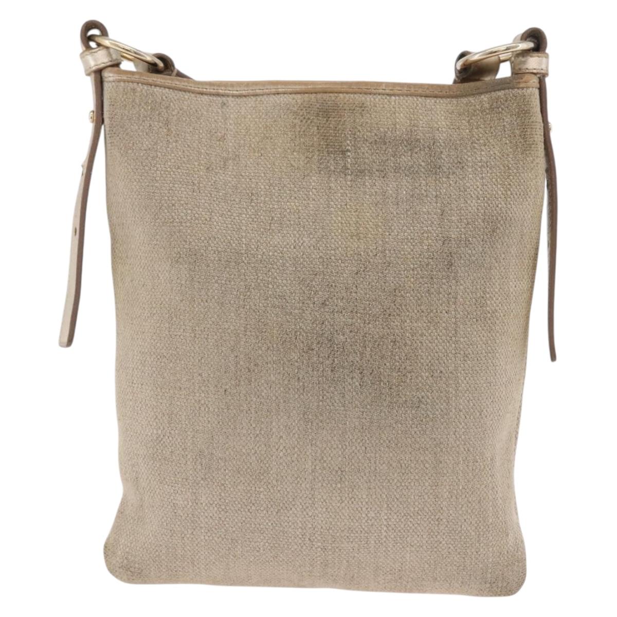 SAINT LAURENT Shoulder Bag Canvas Beige Gold Tone Auth ka6165