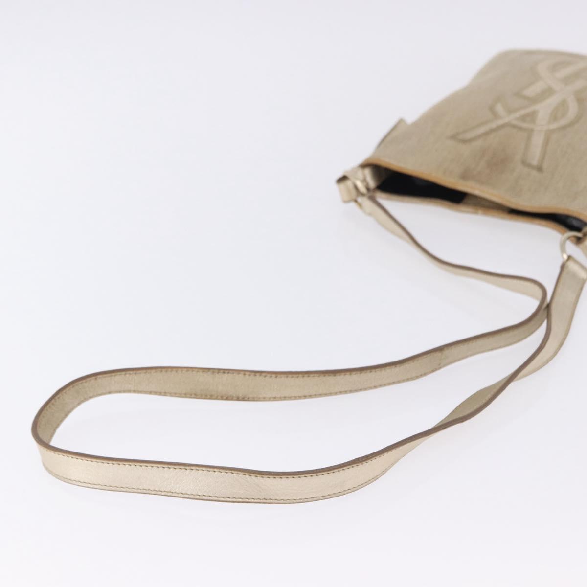 SAINT LAURENT Shoulder Bag Canvas Beige Gold Tone Auth ka6165