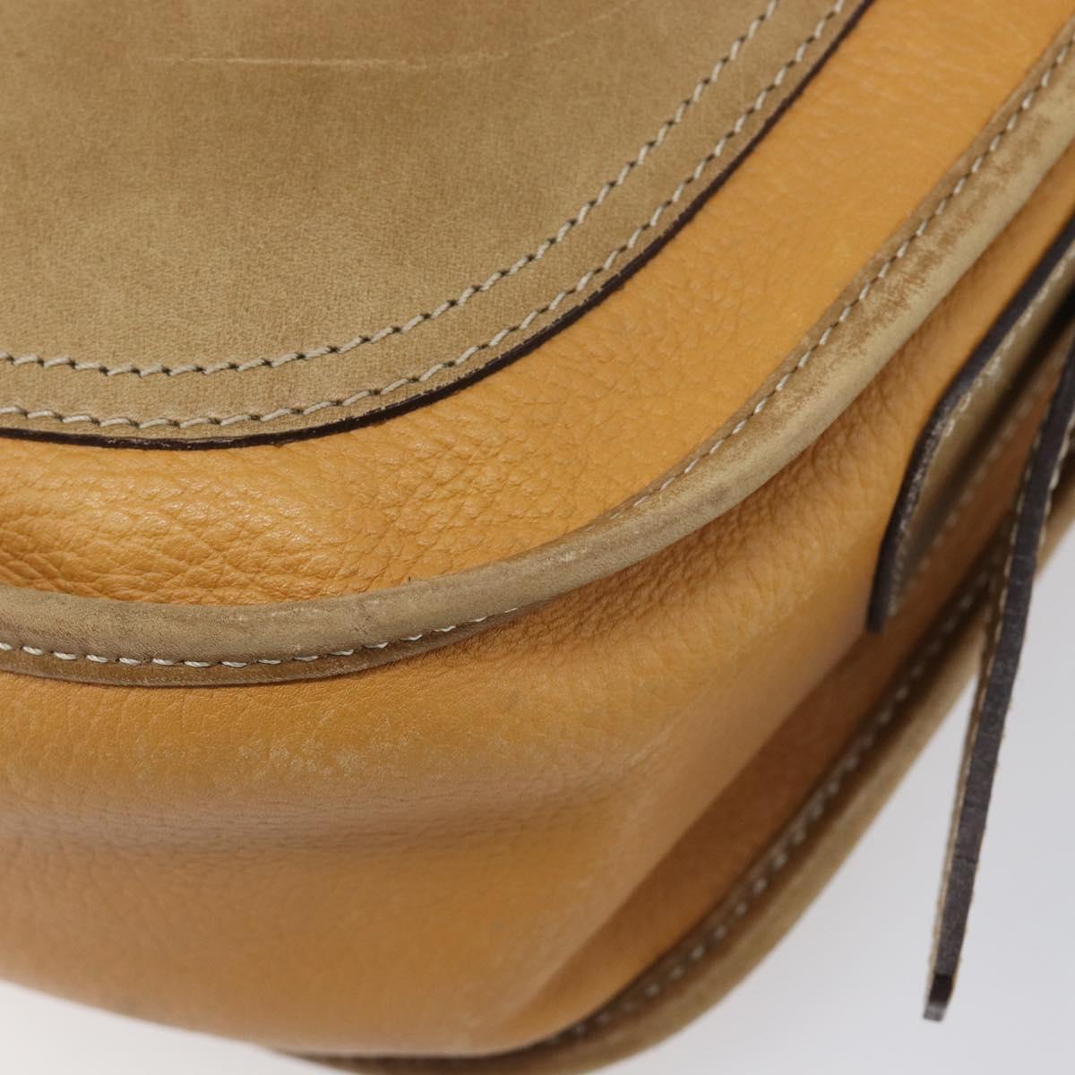 LOEWE Shoulder Bag Leather Beige Gold Tone Auth ka6169