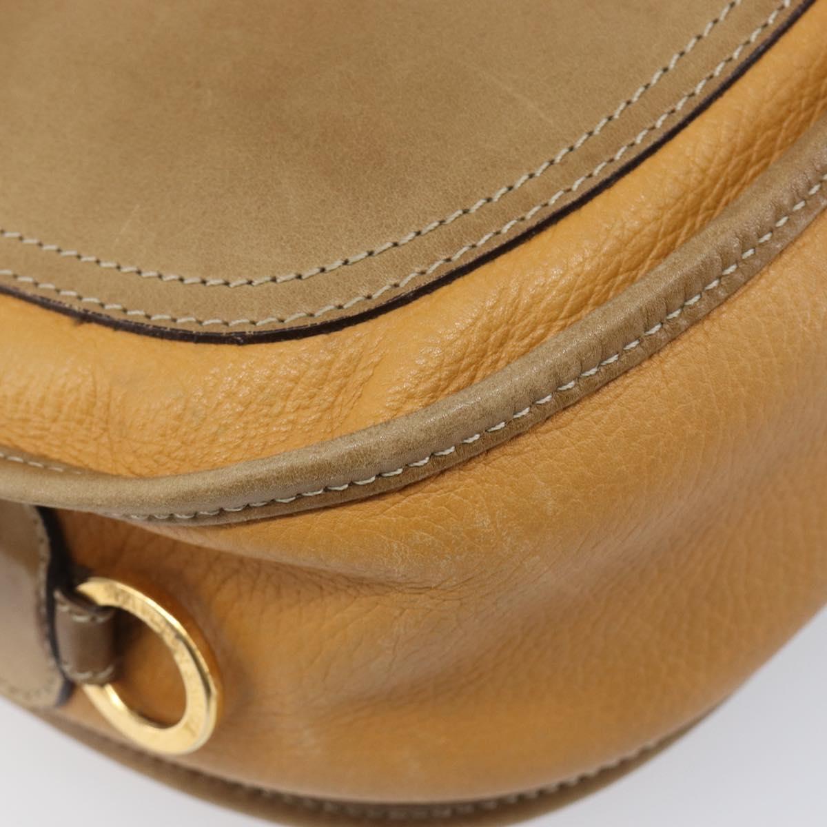 LOEWE Shoulder Bag Leather Beige Gold Tone Auth ka6169