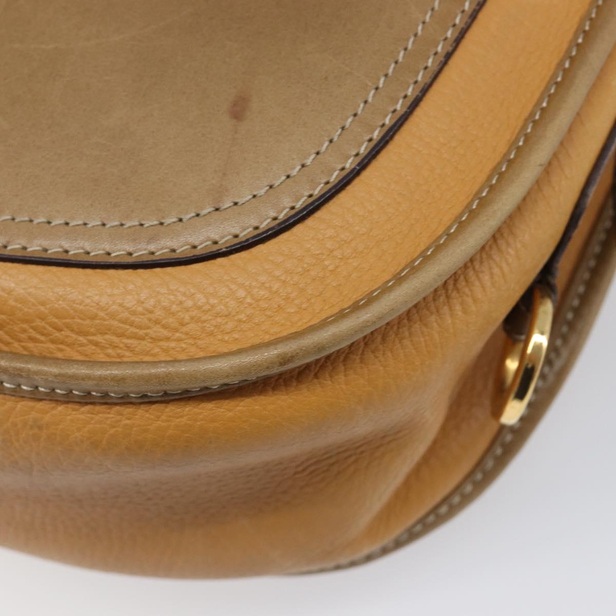 LOEWE Shoulder Bag Leather Beige Gold Tone Auth ka6169