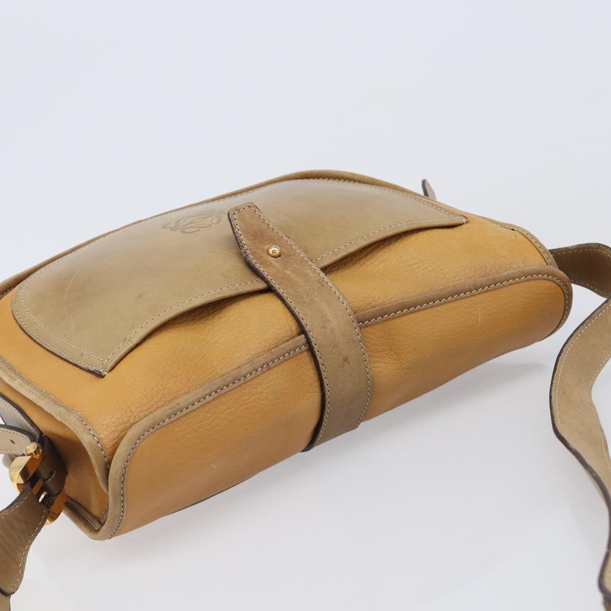 LOEWE Shoulder Bag Leather Beige Gold Tone Auth ka6169