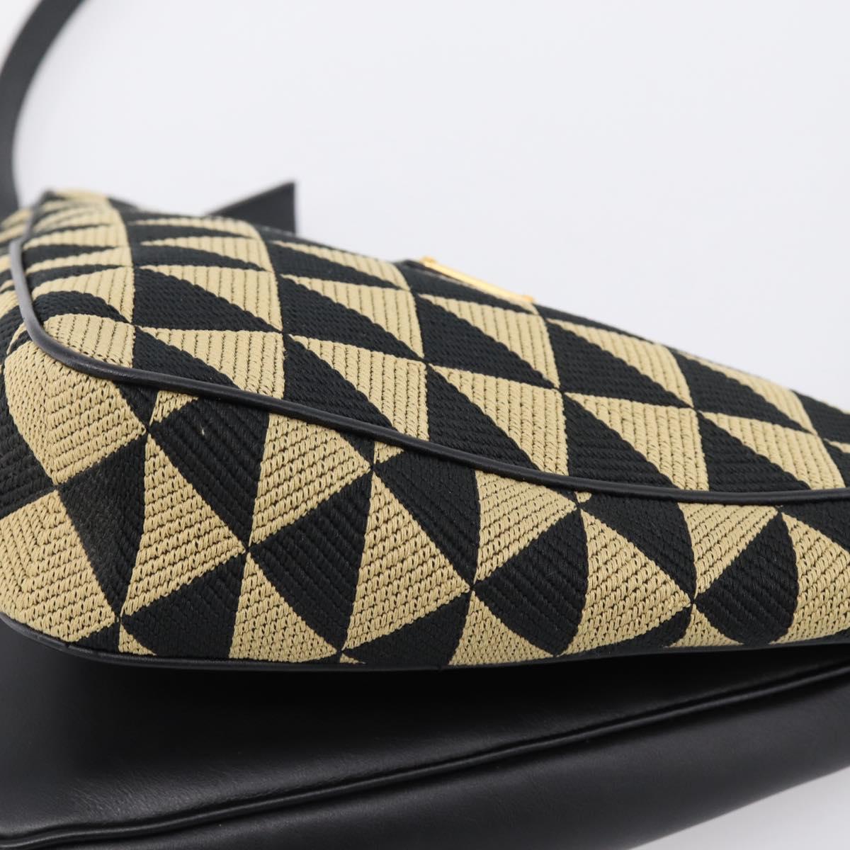 PRADA Triangle Hand Bag Canvas Leather 2way Beige Black 1BC176 Auth ka6170M
