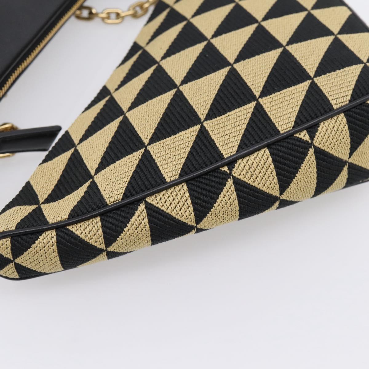 PRADA Triangle Hand Bag Canvas Leather 2way Beige Black 1BC176 Auth ka6170M