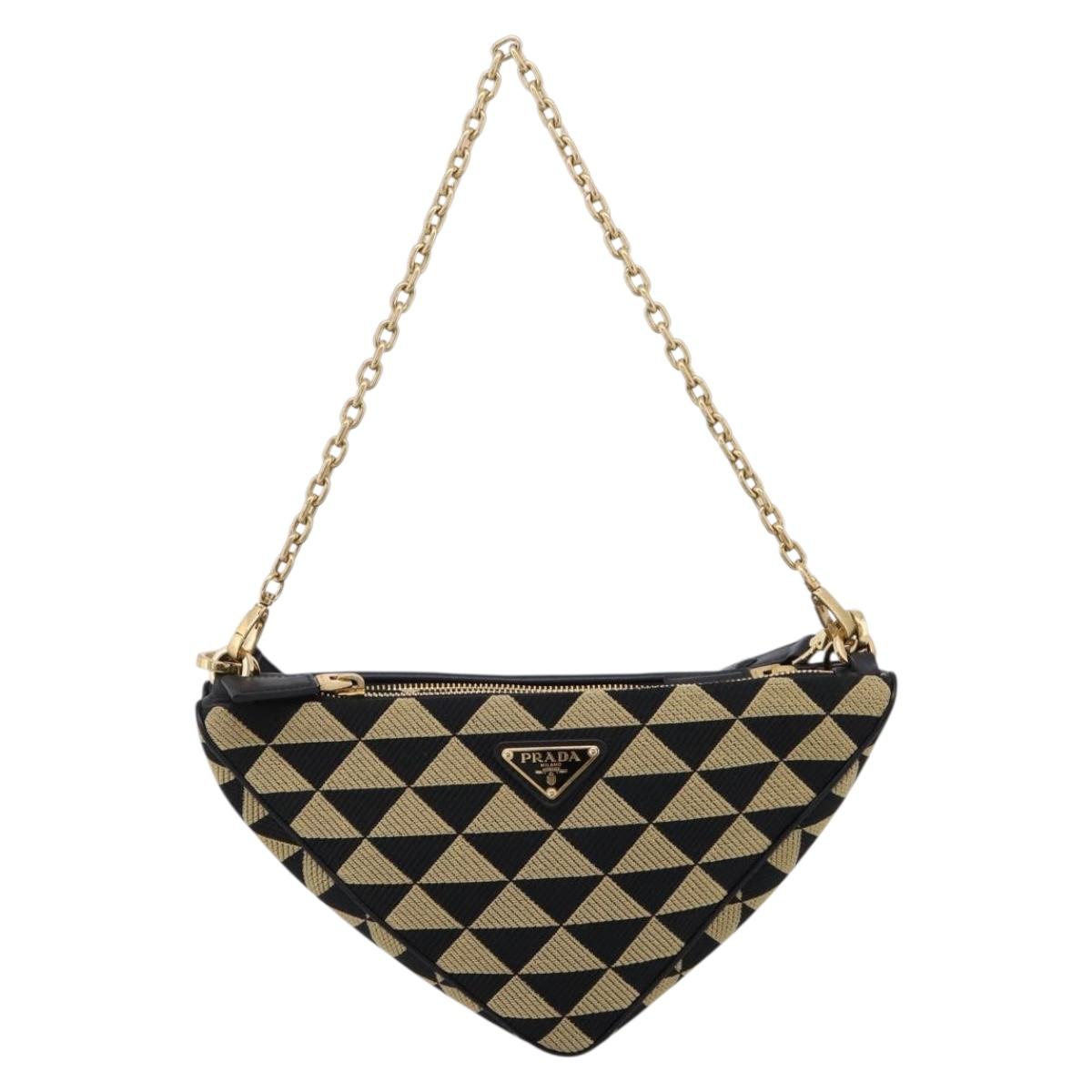 PRADA Triangle Hand Bag Canvas Leather 2way Beige Black 1BC176 Auth ka6170M