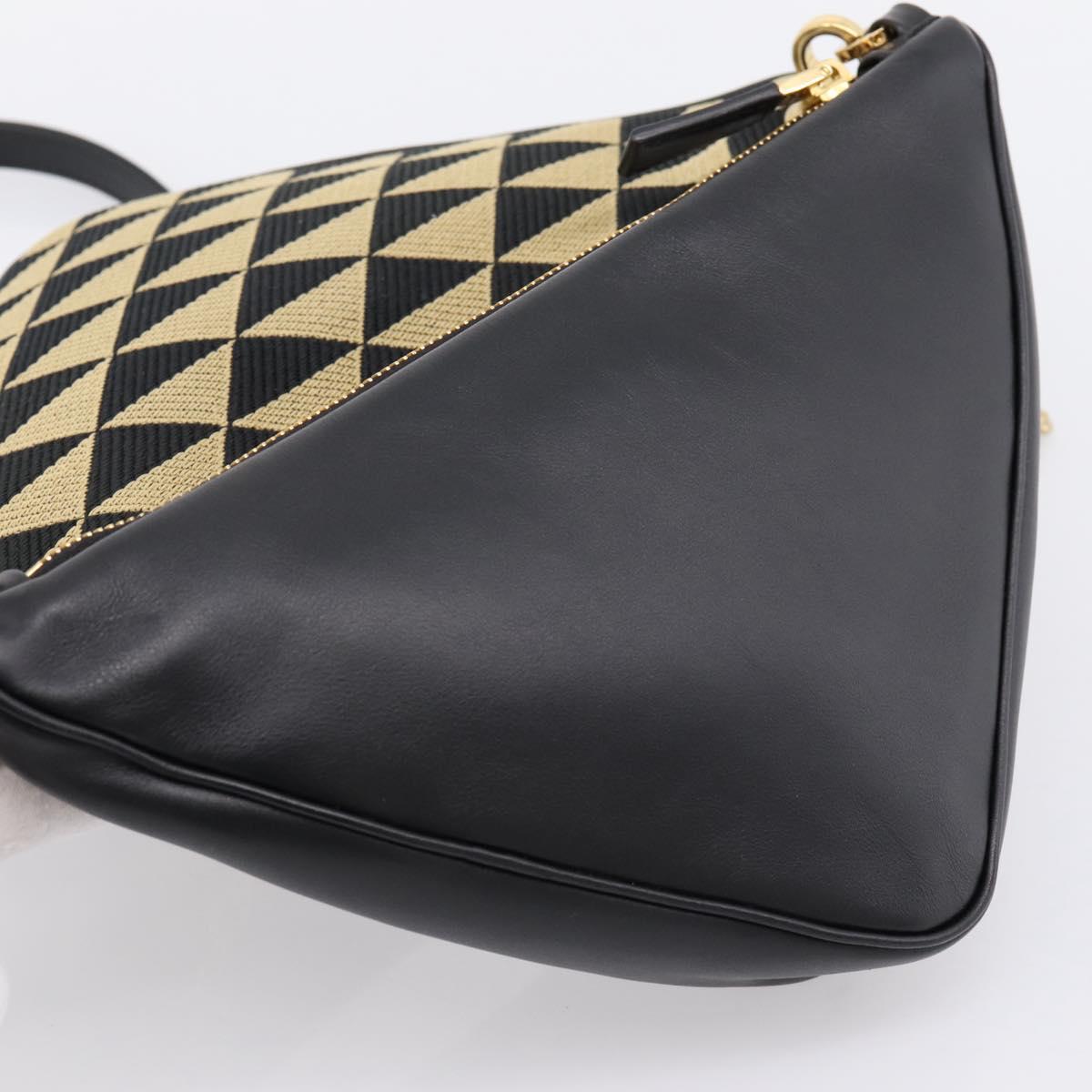 PRADA Triangle Hand Bag Canvas Leather 2way Beige Black 1BC176 Auth ka6170M