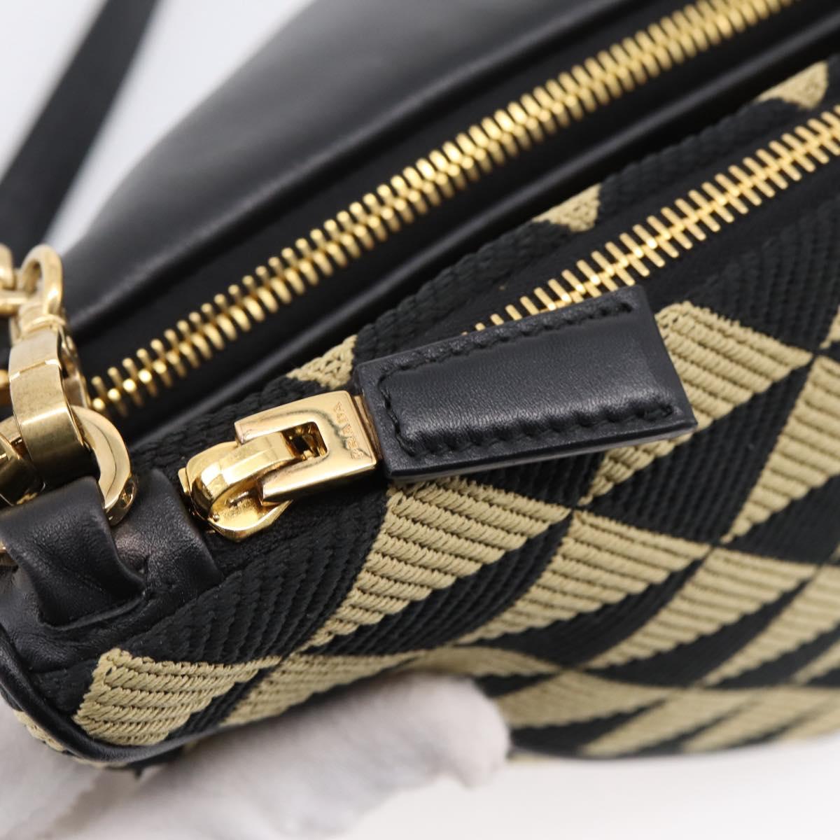 PRADA Triangle Hand Bag Canvas Leather 2way Beige Black 1BC176 Auth ka6170M