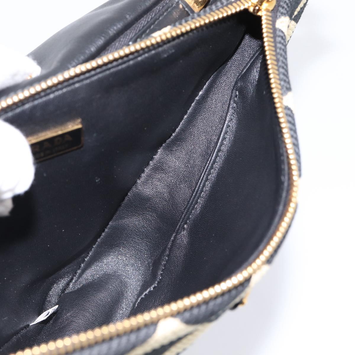 PRADA Triangle Hand Bag Canvas Leather 2way Beige Black 1BC176 Auth ka6170M