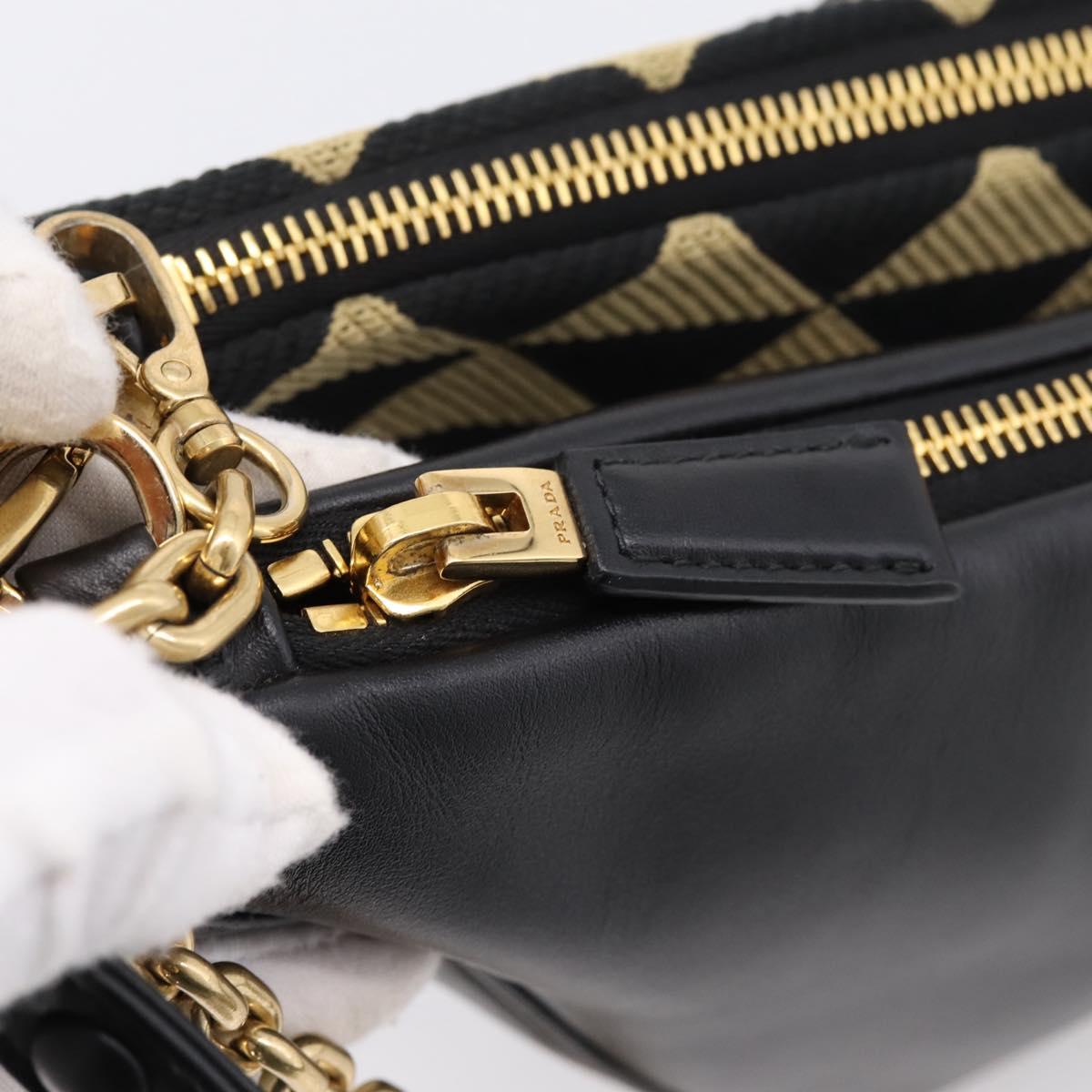 PRADA Triangle Hand Bag Canvas Leather 2way Beige Black 1BC176 Auth ka6170M