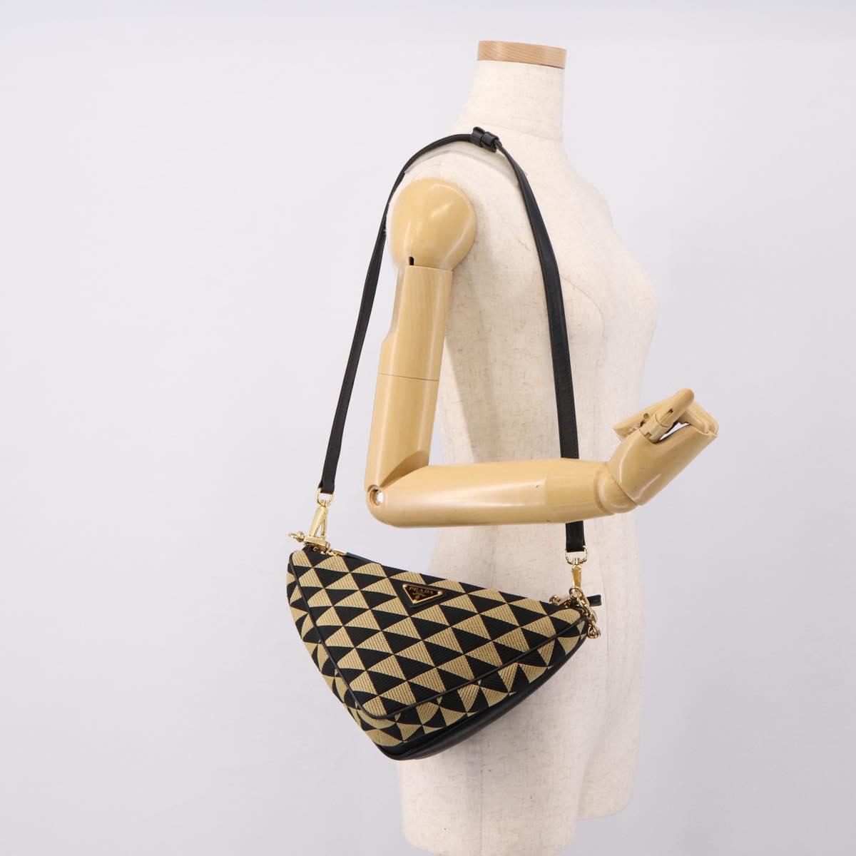 PRADA Triangle Hand Bag Canvas Leather 2way Beige Black 1BC176 Auth ka6170M