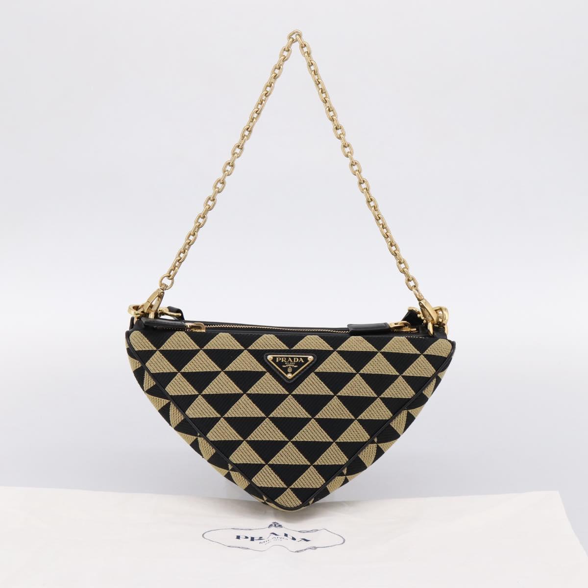 PRADA Triangle Hand Bag Canvas Leather 2way Beige Black 1BC176 Auth ka6170M