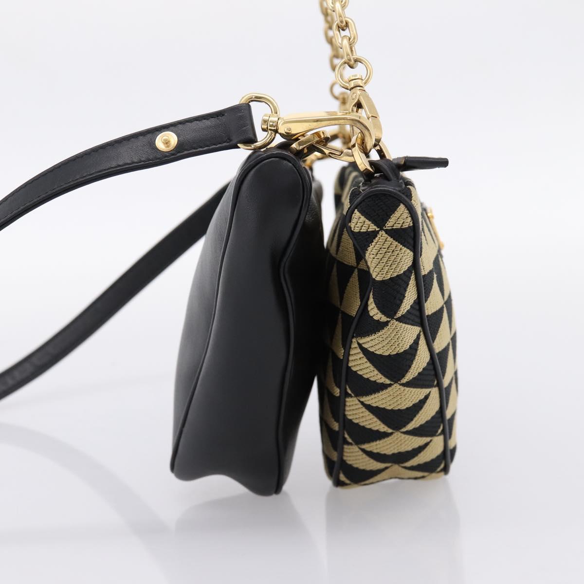 PRADA Triangle Hand Bag Canvas Leather 2way Beige Black 1BC176 Auth ka6170M