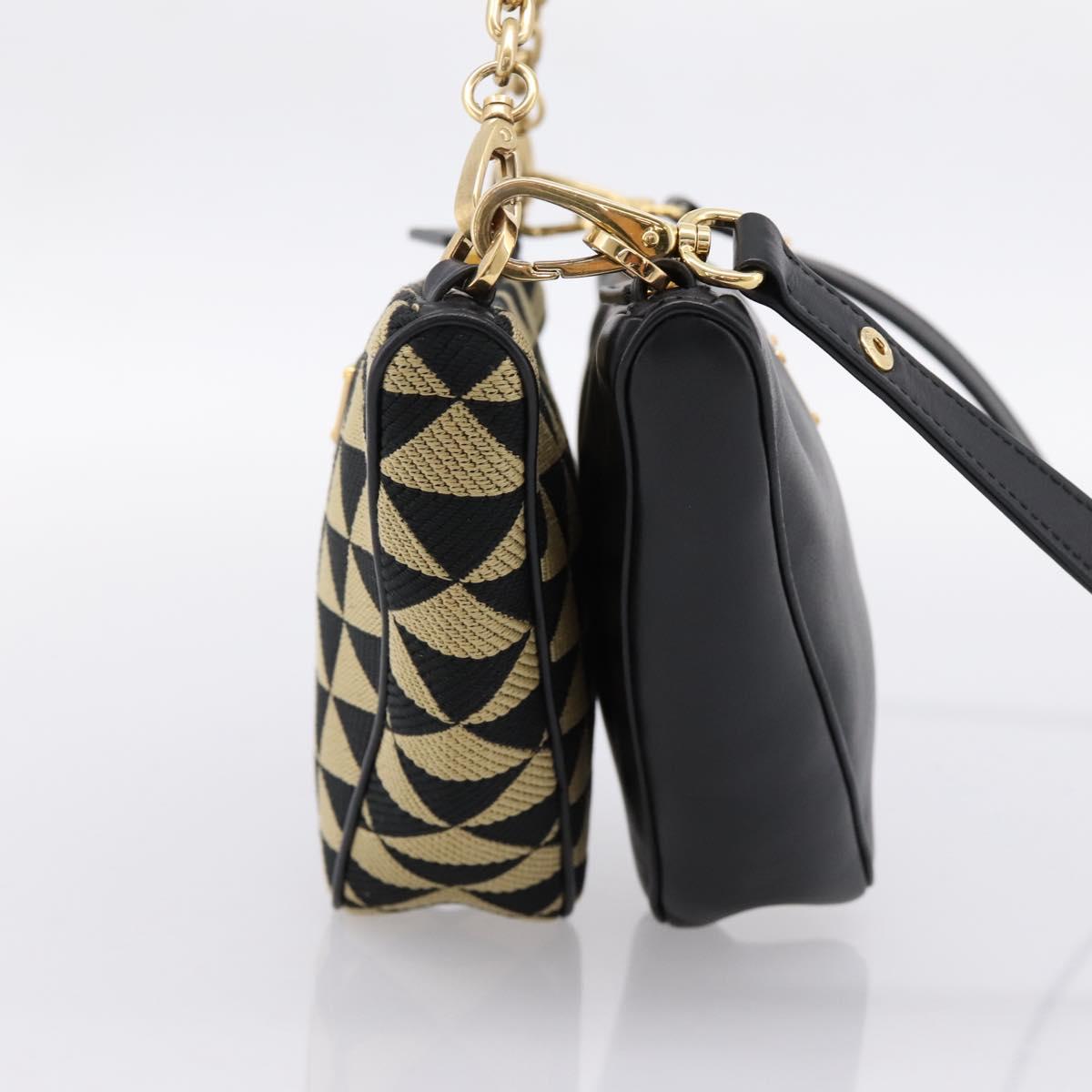 PRADA Triangle Hand Bag Canvas Leather 2way Beige Black 1BC176 Auth ka6170M