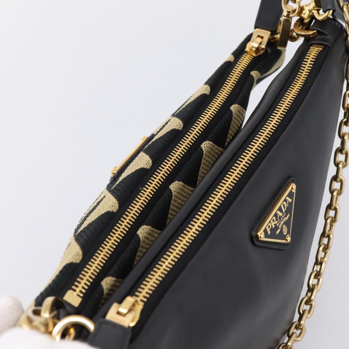 PRADA Triangle Hand Bag Canvas Leather 2way Beige Black 1BC176 Auth ka6170M
