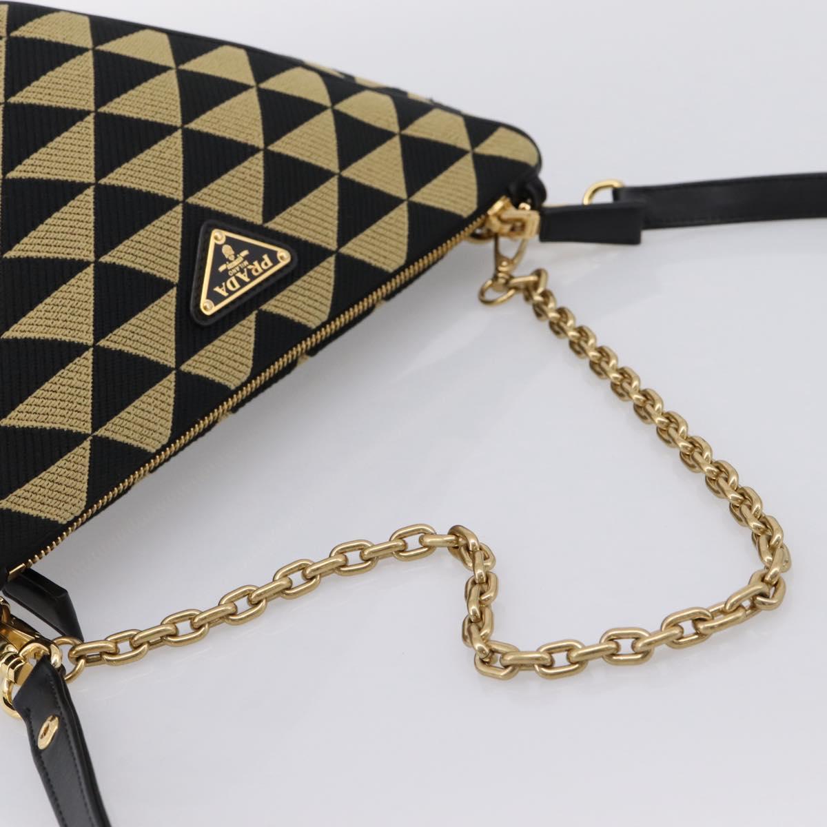PRADA Triangle Hand Bag Canvas Leather 2way Beige Black 1BC176 Auth ka6170M